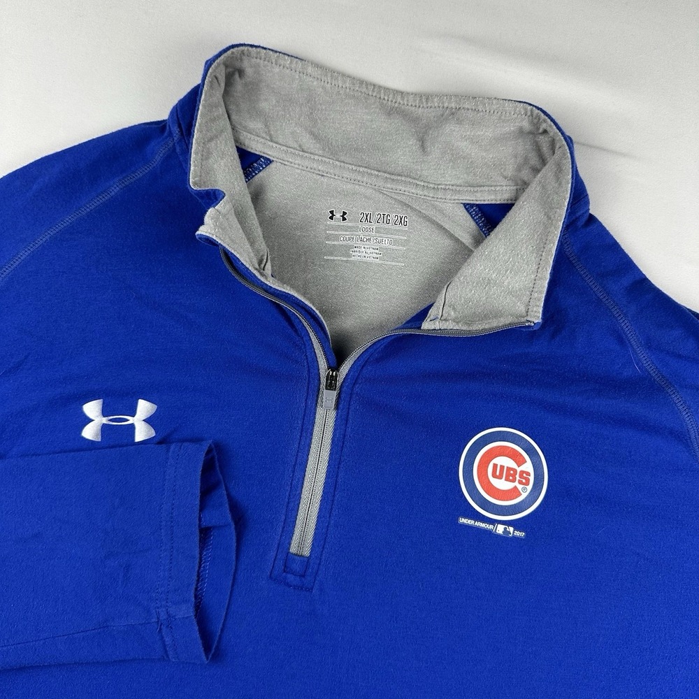 Under Armour Quarter‎ Zip Cubs 2017 Pullpver Logo Men's XXL Royal Blue Stretch